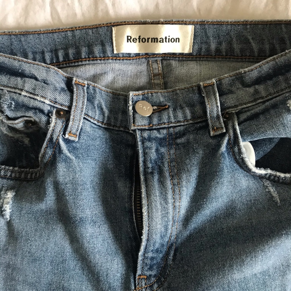 Reformation high rise flared ankle crop jeans